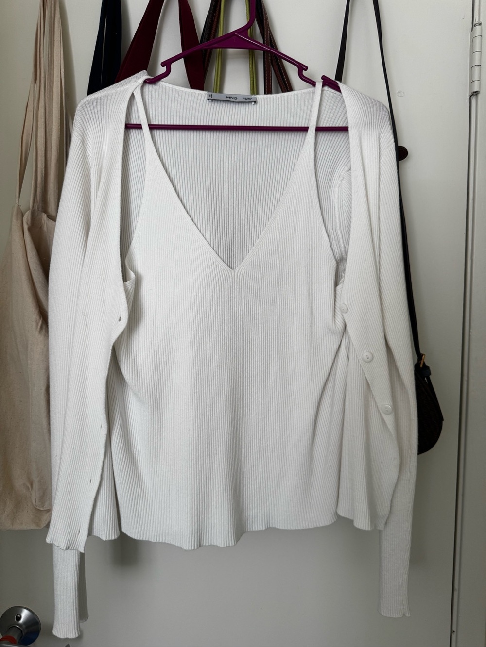 Mango White Ribbed Knit Tank Top